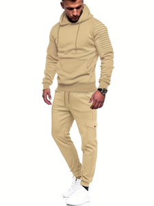Men's Winter Casual Sports Suit Terry Fabric 100% Cotton Quick Dry 300g Multi Pocket Solid Tie-Dyed Fashionable Hooded Two-Piece - Product Image 2