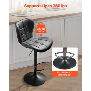 Set 2 Modern PU Leather Counter Height Swivel <b>Bar</b> <b>Stools</b> Kitchen Back Footrest Height Adjustment <b>Adjustable</b> Height Modern - Product Image 2