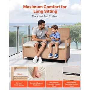 Banc de rangement extérieur pour 2 personnes, coffre de rangement de 70 gallons avec rotin PE et coussin, banc de patio résistant aux intempéries pouvant supporter 265 lb - Product Image 2
