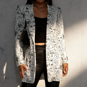 Blazer con Estampado Abstracto Personalizado, Solapa con Muescas, Mangas Largas, Moda Femenina, Casual, Holgado, Ropa de Oficina - Product Image 4