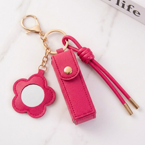 Pochette de rangement rose pour mini-rouge à lèvres avec miroir floral et breloque de sac - Product Image 6