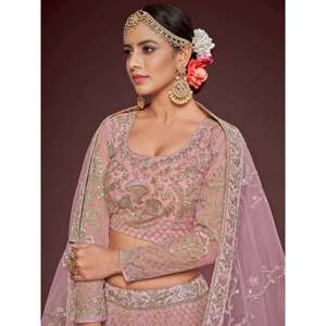 Pink Embroidered Net Plus Size Lehenga Choli for <b>Wedding</b> Engagement - Product Image 5