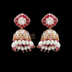 Pearl Earrings Anvi Ruby Polki Designer Jhumkas - Product Image 2
