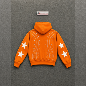 Sweat à capuche zippé oversize orange, moderne, avec motif étoiles et flammes brodés, coupe classique, décontracté, pour l'automne, TENDANCE, doux pour l'hiver - Product Image 6