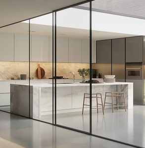 ALUFRONT Porta Scorrevole Moderna Ultra-Sottile in Alluminio e Vetro, Porta Divisoria Interna a 3 Pannelli con Telaio in Alluminio - Product Image 1