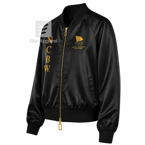 Veste en satin respirant pour femme Custom NCNW 100 noire avec logo brodé sur le devant, manches longues bleues et dorées pour femme - Product Image 2