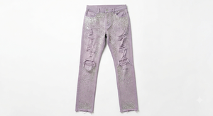 Jeans skinny pour femmes, ornés de strass, effet vieilli, taille mi-haute, longueur intégrale, style vintage, en denim tissé, foncé/clair, logo personnalisé, hiver printemps - Product Image 2
