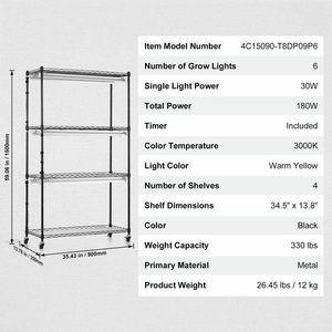 4-Tier 3000K 180W LED Full Spectrum <b>Plant</b> Stand Grow <b>Light</b> Indoor 180W LED Full Spectrum <b>Light</b> 4-Tier <b>Plant</b> Shelf Grow <b>Light</b> - Product Image 5