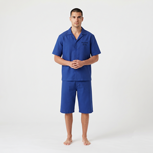 Conjunto de 2 piezas de algodón para hombre con logotipo personalizado, camisa con botones, transpirable, de corte holgado, estilo casual elegante, atuendo de verano, venta al por mayor - Product Image 4