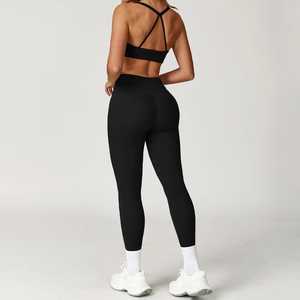 Wholesale Women Printed Two Piece Yoga Sets Custom Cross <b>Back</b> Design Breathable Anti-Static Active Wear for Gym Fitness - Product Image 2