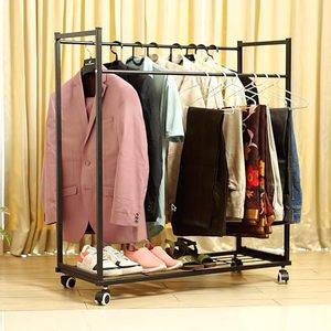 Moderno Perchero Metálico de Dos Niveles con Ruedas, Tipo Vertical, para Almacenamiento de Ropa y Accesorios - Product Image 1
