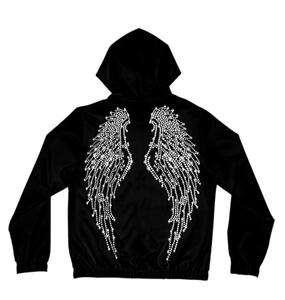 Sweat-shirt à capuche avec ailes d'ange, le plus populaire, en coton noir avec strass argentés, pour hommes et femmes - Product Image 1