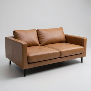 Sofá de Cuero Genuino Estilo Moderno de Mediados de Siglo, Tapizado en Piel de Vaca Marrón/Azul, Muebles para Sala de Estar, Asientos para Restaurantes - Product Image 1