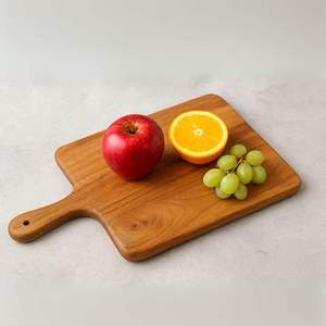 Tabla de cortar redonda de madera con asa para uso en la cocina, con cuchillo de acero inoxidable y exhibidor de verduras frescas, venta al por mayor - Product Image 6