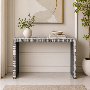 Console de rangement moderne en bois massif avec motif géométrique pour l'entrée et la décoration du salon - Product Image 1