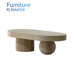 Mesa de centro de madera moderna exclusiva OEM/ODM, fabricante de Vietnam, mesa de centro de madera con patas esféricas de forma ovalada para espacio Premium - Product Image 2