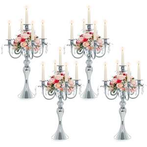 Candélabre en argent à 5 bras, porte-bougie, centre de table de mariage, décoration en métal durable - Product Image 6
