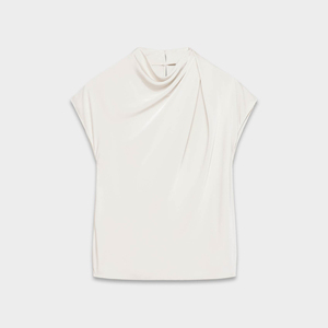 High Premium Quality Women's Clothing OEM/ODM Factory Luxury High Neck Silk <b>Satin</b> <b>Blouse</b> Draped Cap Sleeve Wrap Top For Women - Product Image 5