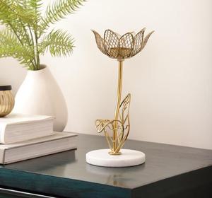 เชิงเทียนทองเหลืองลายดอกไม้สวยงาม - Product Image 4