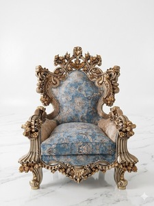 Fauteuil royal antique de luxe en bois sculpté avec revêtement en tissu pour salon au meilleur prix - Product Image 3
