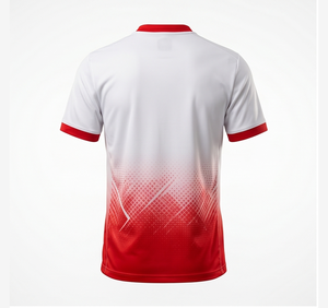 Camiseta de Fútbol Sublimada con Degradado Blanco y Rojo |   Cuello en V |   Escudo Nacional Personalizado |   Suministro OEM al por Mayor - Product Image 2