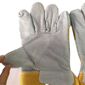 Gants de soudage TIG en cuir jaune, double paume, doigts fendus, résistants à la chaleur pour le soudage - Product Image 4