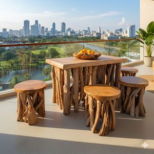 TEAK ROOT TWIG CONSOLE <b>TABLE</b> AND CHAIR SET - Product Image 1