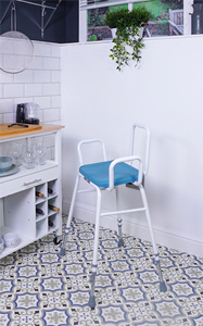 Height <b>Adjustable</b> Traditional Design Perching <b>Stool</b> with Padded Seat Safety Arms and Metal Back for Home Furniture - Product Image 3
