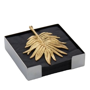 Casted Gold Leaf <b>Weight</b> Tissue Organizer Box <b>Metal</b> Napkin Storage Box TIssue Stand With Solid <b>Weight</b> Stopper Table Centerpiece - Product Image 1