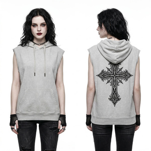 Custom Sleeveless Hoodie Women Acid Wash Streetwear Pullover Gothic Large Back <b>Cross</b> Graphic Embroidery Hooded Tank <b>Top</b> - Product Image 1