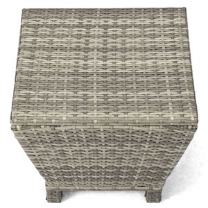 Tavolino da esterno in vimini grigio con spazio per cuscini, asciugamani e tubo dell'acqua - Product Image 3