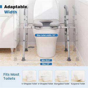 Siège de toilette surélevé réglable de 25,5 à 28 pouces de largeur et de 27 à 31 pouces de hauteur avec accoudoirs et pochette de rangement, capacité de 300 lb - Product Image 5