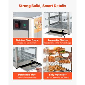 Scaldavivande Commerciale da 800W con Luce LED, Struttura a 3 Livelli in Acciaio Inossidabile, Ripiani Regolabili, Controllo Manuale della Temperatura, 86 Pollici - Product Image 6