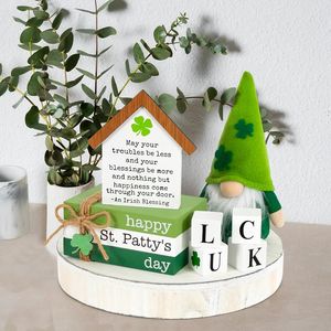 Set di 6 decorazioni per la festa di San Patrizio: vassoio a più livelli con cartello 'Buon San Patrizio', impilamento di libri, trifoglio e blocchi portafortuna - Product Image 5