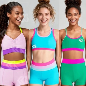 Ropa Deportiva con Bloques de Color para Equipos de Baile, Múltiples Colores, Sujetador Deportivo, Pantalones Cortos Deportivos de Cintura Alta - Product Image 1