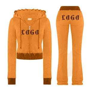 Women Gray Hooded <b>Tracksuit</b> Full Sleeve Zipper Front Logo Print Casual Autumn Wear Regular Fit 100% Cotton Joggers Set - Product Image 5