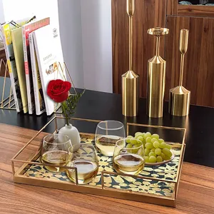 Gold Plated Brass Decorative Tray Rectangle Abstract Pattern <b>Art</b> <b>Deco</b> Design 38.5x26cm Handle Function - Product Image 3