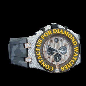 Reloj Cronógrafo de Pulsera de Caucho Gris y Negro con Esfera Redonda y Diamantes Moissanite, Colección Premium, el Más Vendido - Product Image 6