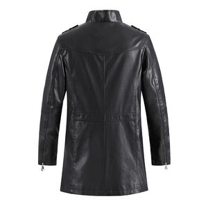 Blouson universitaire en cuir véritable pour homme, col montant, manches longues, coupe ajustée, décontracté, hiver, motif color block, poches zippées, rivets - Product Image 2