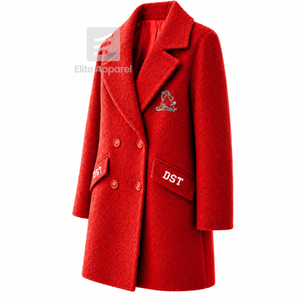 Abrigo largo de lana personalizado de la hermandad Delta Sigma Theta con logotipo bordado en la parte delantera, color rojo y blanco, manga larga, para mujer. - Product Image 2