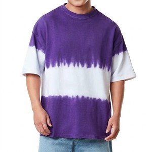 T-shirt décontracté pour homme, coupe oversize, tie-dye violet et blanc, col rond, manches courtes, en coton respirant, style streetwear, pour tous les jours - Product Image 5