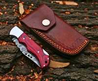 Cuchillo plegable hecho a mano de grado industrial OEM con funda y mango de madera, cuchillo de bolsillo plegable personalizable de acero de Damasco DIY