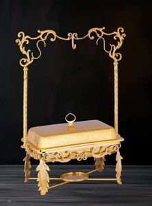 หม้ออุ่นอาหารทรงกลมทันสมัย รุ่นพรีเมียม สีเงิน สแตนเลสสตีล สำหรับบุฟเฟ่ต์ พร้อมฐานตัดเลเซอร์รูปทรงเรขาคณิตแบบ X-Frame - Product Image 4