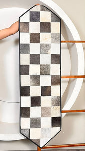 March Expo 2026 Hand Tooled Genuine Cowhide Leather <b>Table</b> <b>Runner</b> Designer Piece Black & White Checkered Pattern <b>Dining</b> <b>Table</b> Mat - Product Image 5