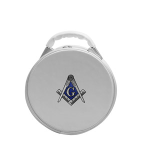 Premium Lightweight Imitation Leather Round Shape Masonic Crown Cap Case (White) Without Strap Machine Embroidery - Product Image 1