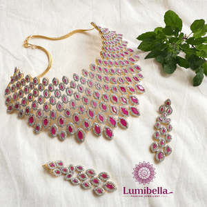 Fine Choker <b>Necklace</b>-Zircon <b>Ruby</b> Bridal Large Statement Piece - Product Image 1