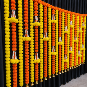 Orange Yellow Marigold Flower Curtain Toran Hanging Tassels Wedding Festival Mandap <b>Home</b> Entrance Eco-Friendly Decoration - Product Image 3