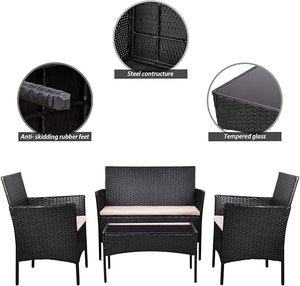 DB Durable Outdoor Rattan <b>Garden</b> Set 4-Piece Polyester Loveseat with Glass <b>Table</b> Contemporary Style for Patio & <b>Garden</b> Use - Product Image 5