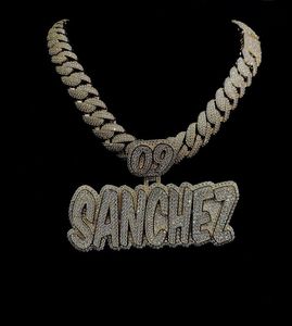 22K Gold Plated Silver Blade Cuban <b>Chain</b> Pendant Necklace Sanchez <b>Name</b> Plate Brilliant Cut Moissanite Hip Hop Men's Jewelry - Product Image 1