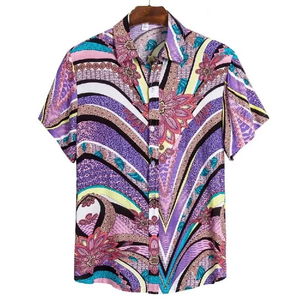 Chemise hawaïenne pour hommes, manches courtes, col boutonné, imprimé palmiers, chemise de vacances, vêtements d'été - Product Image 4